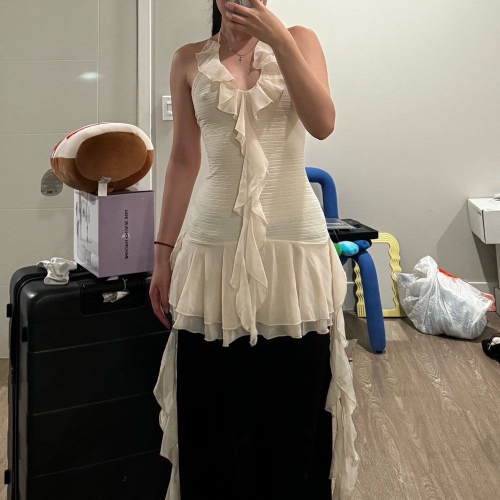 Micas beige ruffle dress
